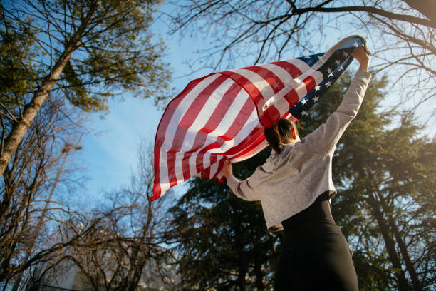 istock US athlete with American flag 912329848