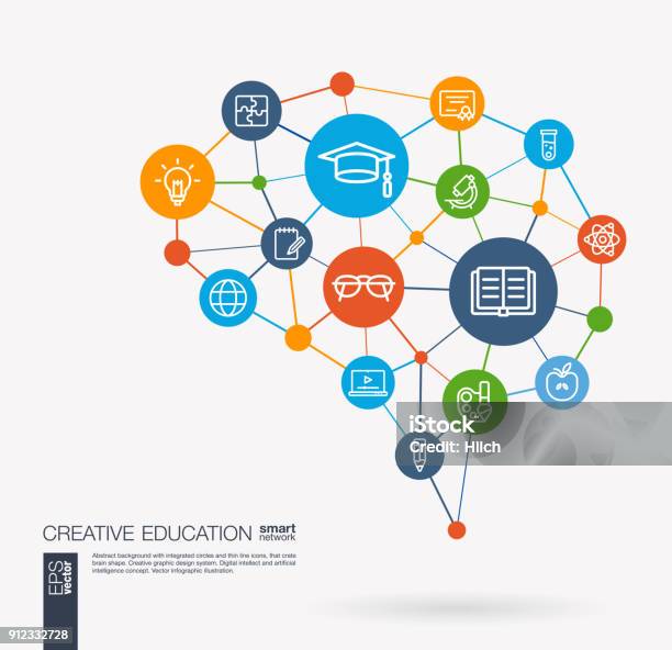 Education Elearning Graduation And School Integrated Business Vector Line Icon Set Digital Mesh Smart Brain Idea Futuristic Interact Neural Network Grid Connect Stock Illustration - Download Image Now