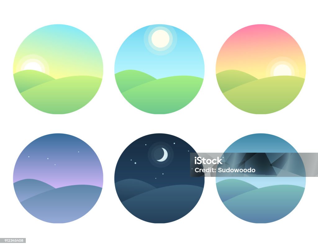 Landscape at different times of day Nature landscape at different times of day. Soft gradients, simple and modern vector illustration set. Morning stock vector