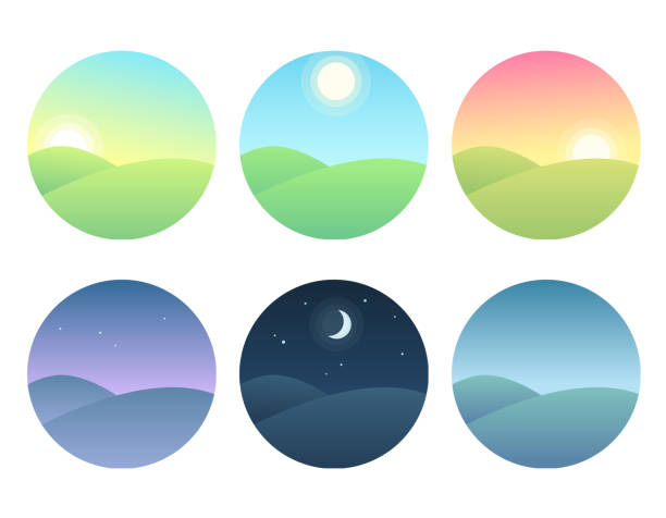 Landscape at different times of day Nature landscape at different times of day. Soft gradients, simple and modern vector illustration set. early morning stock illustrations