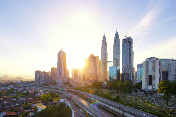 istock aerial view of modern city with sunset 912345526