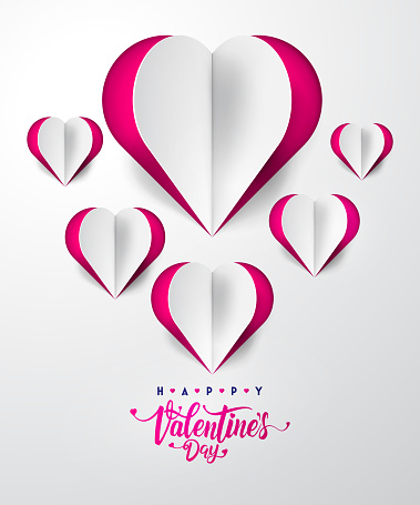 Invitation card Valentine's day with typography and cut paper heart.Vector illustration EPS 10