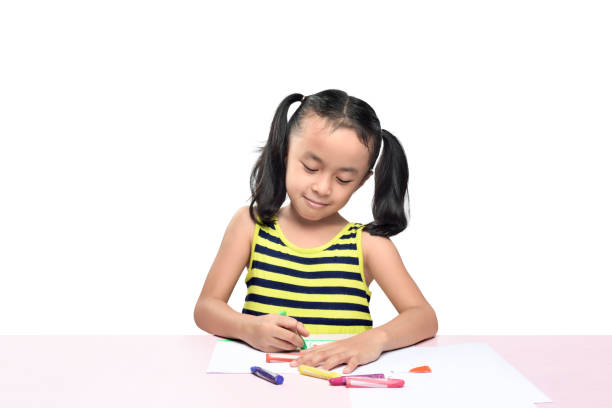 istock Cute asian little girl drawing on the table 912345906