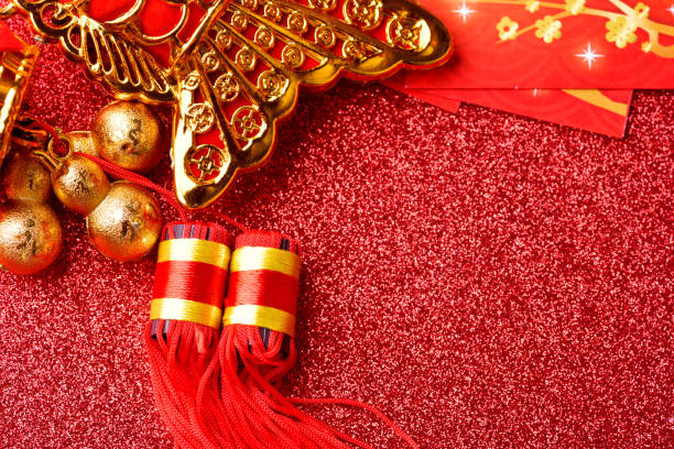 istock Chinese new year decorations and Auspicious ornaments on red bokeh background 912348570