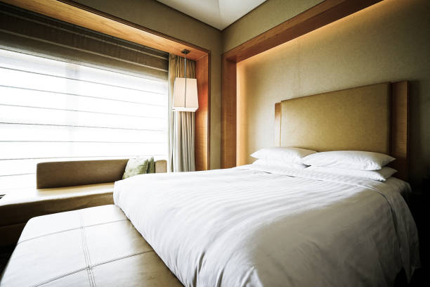 Elegant and comfortable bedroom interior Elegant and comfortable home & hotel bedroom interior. guest bathroom stock pictures, royalty-free photos & images