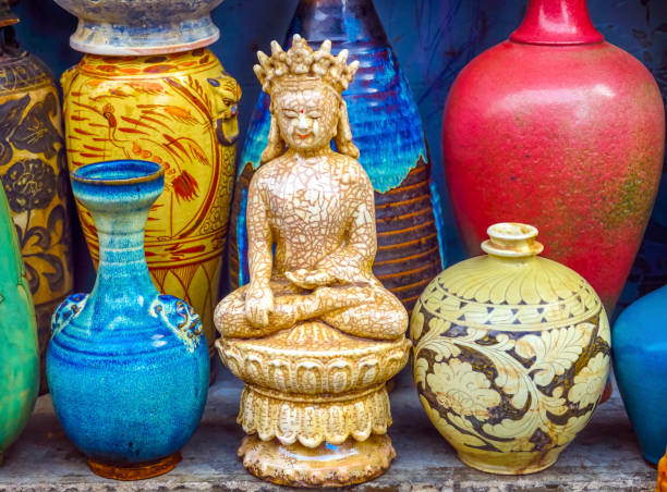 istock Old Chinese Ceramic Buddha Pots Panjuan Flea Market  Beijing China 912359924