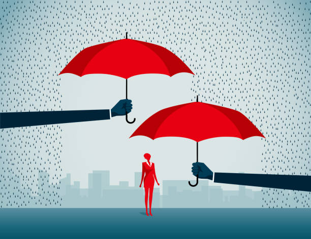 illustrazioni stock, clip art, cartoni animati e icone di tendenza di diritti della donna - insurance rain insurance agent umbrella