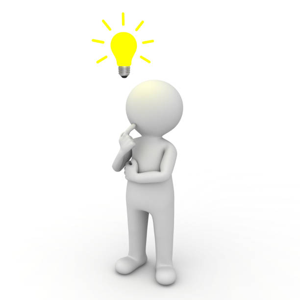 istock 3d man thinking with idea bulb above his head isolated on white background 912366872