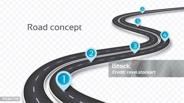 Concetto Di Strada 3d Tortuosa Su Uno Sfondo Trasparente Modello Sequenza Temporale - Immagini vettoriali stock e altre immagini di Strada