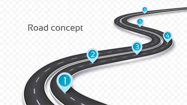 Winding 3D road concept on a transparent background. Timeline template Winding 3D road concept on a transparent background. Timeline template. Vector illustration journey drawings stock illustrations