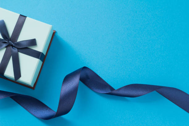 Blue ribbon gift image stock photo
