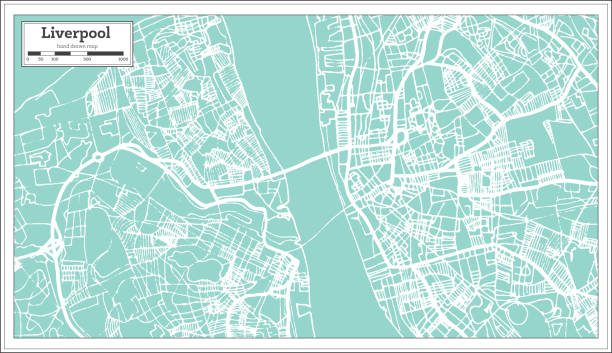 ilustrações de stock, clip art, desenhos animados e ícones de liverpool england city map in retro style. outline map. - liverpool