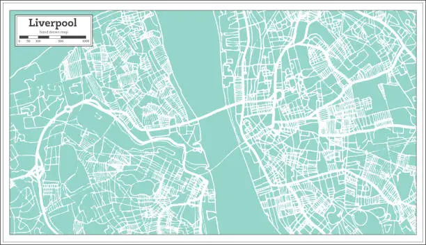 Vector illustration of Liverpool England City Map in Retro Style. Outline Map.