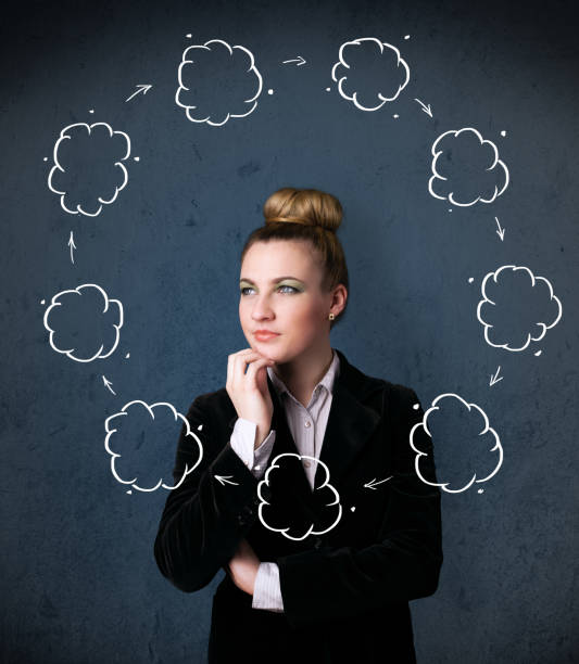 istock Young woman thinking with cloud circulation around her head 912388514