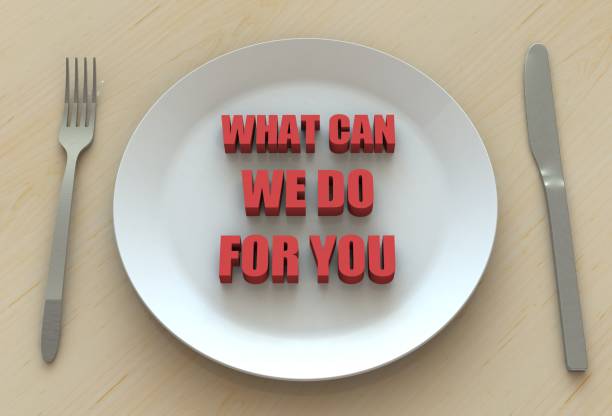istock WHAT CAN WE DO FOR YOU, message on dish 912389576