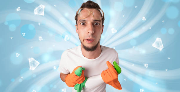 istock Blue diamond graphic and cleaning boy 912389768