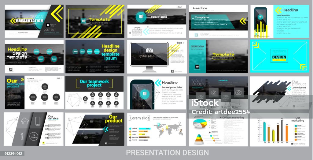 presentation template for promotion, advertising, flyer, brochure, product, report, banner, business, modern style on black and cyan background. vector illustration Plan - Document stock vector