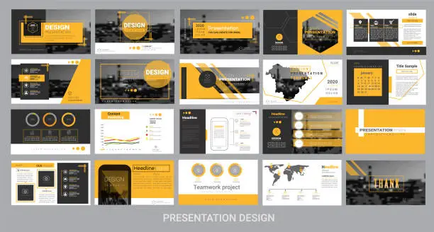 Vector illustration of presentation template for promotion, advertising, flyer, brochure, product, report, banner, business, modern style on black and yellow background. vector illustration