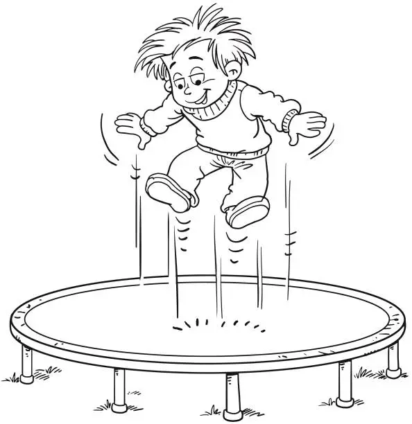 Vector illustration of child on trampuline