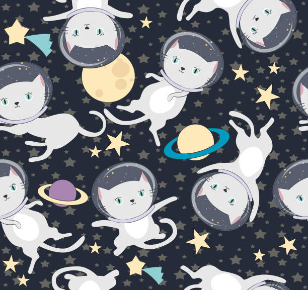 Fun Cat Astronaut In Space Pattern Stock Illustration - Download Image Now  - Domestic Cat, Pattern, Outer Space - iStock