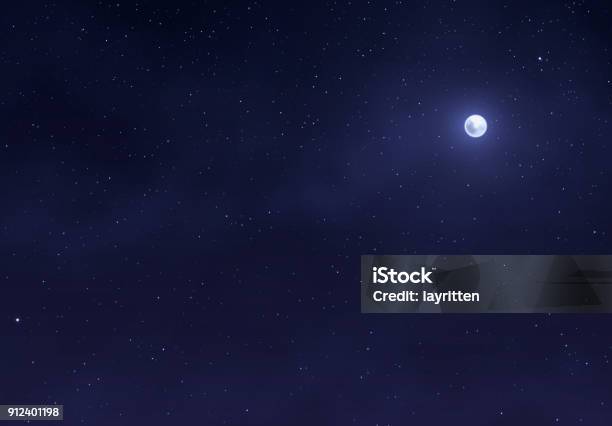 Light Night Sky With A Bright Moon Space Stars Background Stock Illustration - Download Image Now