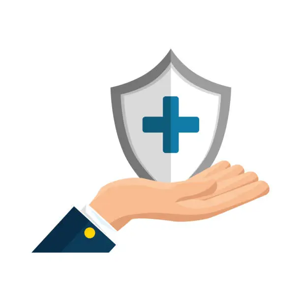 Vector illustration of shield with cross medical