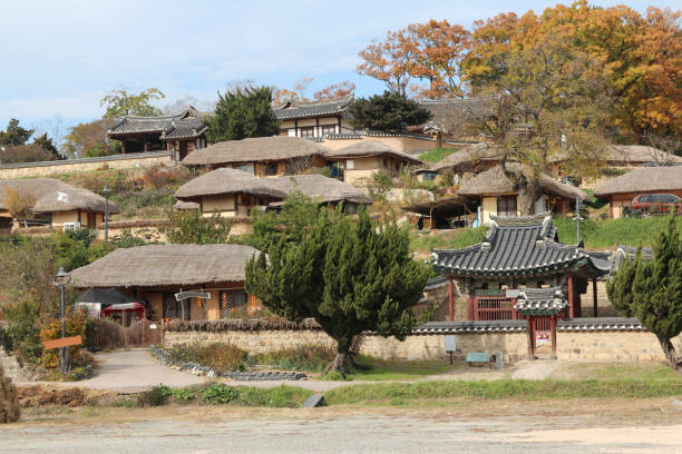 Gyeongju Yangdong Folk Village with korean traditional houses and beautiful surrounding in autumn, South Korea