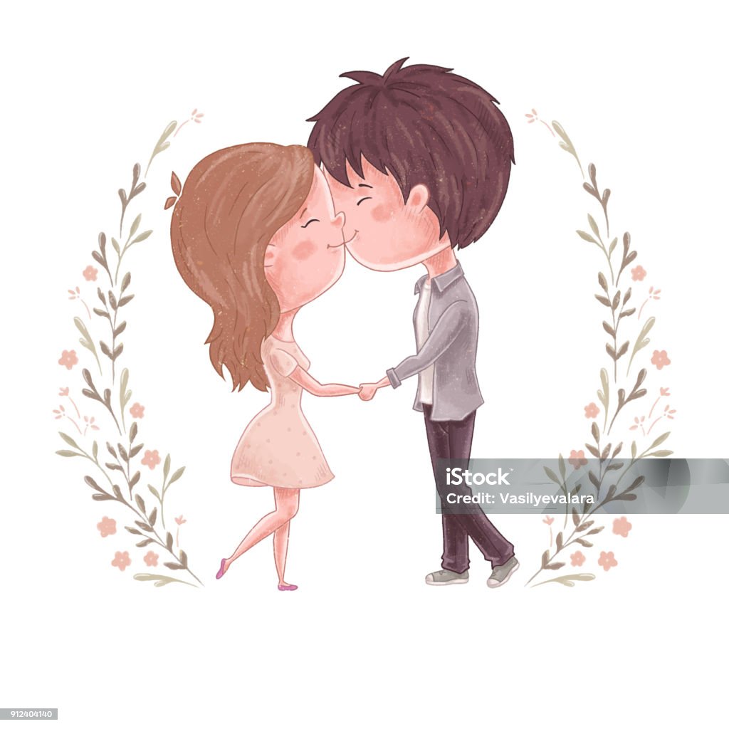 Cute Couple Kiss Stock Illustration - Download Image Now - Romance ...