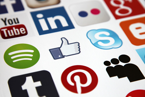 Berlin, Germany - 07 16 2015: Social media icons internet applications Facebook, Twitter, Instagram, 