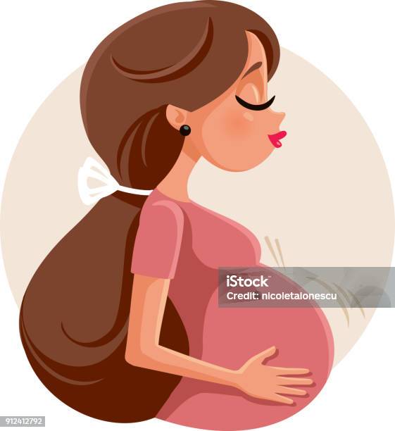 Pregnant Woman Feeling Baby Kick Vector Illustration Stock Illustration - Download Image Now