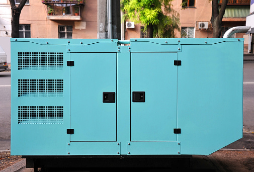 Blue diesel mobil electric generator on street