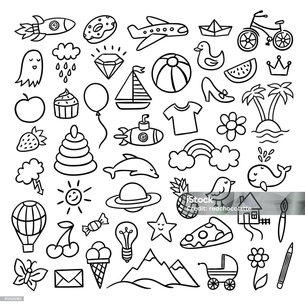 Hand Drawn Doodle Illustrations Cute Vector Drawings With Different Objects  Stock Illustration - Download Image Now - iStock