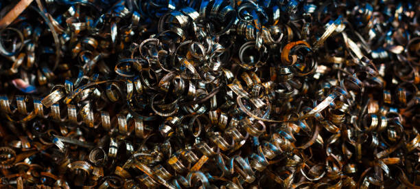 istock Closeup twisted spiral steel shavings 912425756