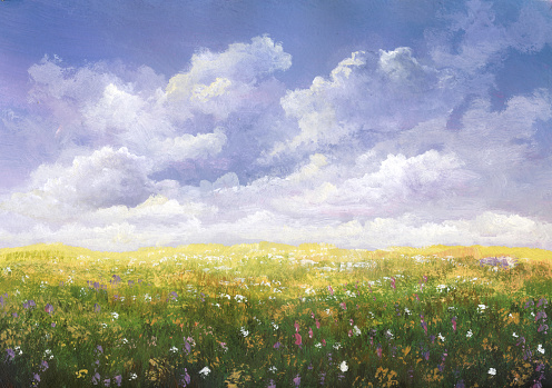 Summer meadow, acrylic painting
