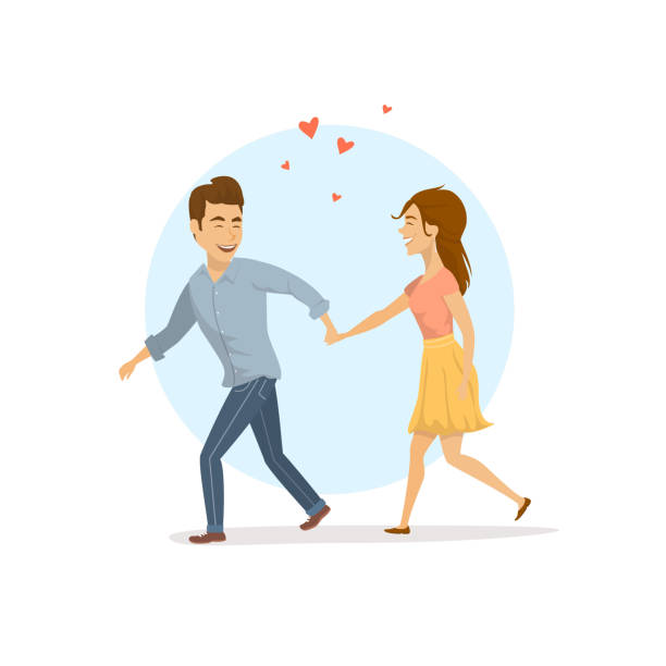 Cute Couple In Love Man Ask Woman To Follow Him Stock Illustration -  Download Image Now - Couple - Relationship, Walking, Computer Graphic -  iStock