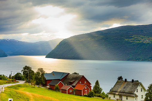 Tourism vacation and travel. Mountains landscape near Utvik on the Nordfjord in Sogn og Fjordane county, Norway Scandinavia Europe. Beautiful nature