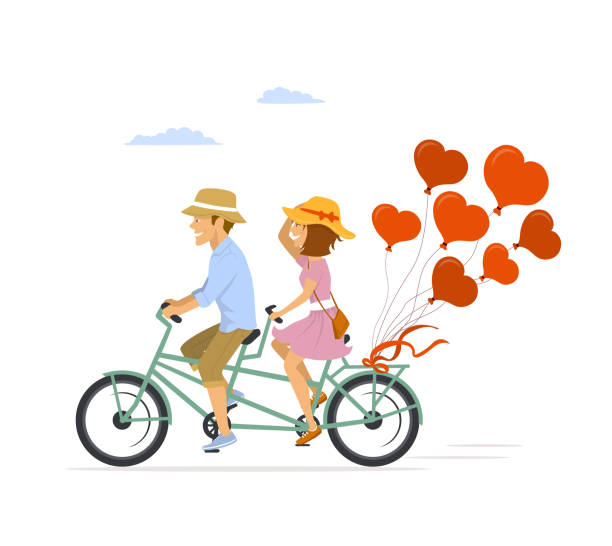 412 Cute Cartoon Couple Ride Bicycle Illustrations & Clip Art - iStock