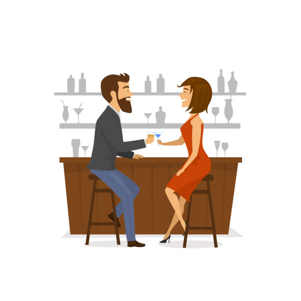 カップル、男性と女性、日付バーでカクテルを飲んでカウンター - drinking couple bar counter bar点のイラスト素材／クリップアート素材／マンガ素��材／アイコン素材
