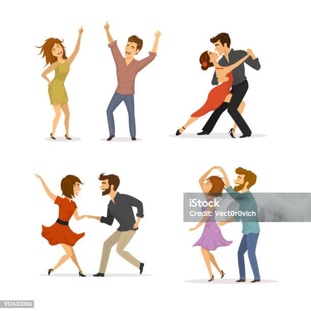 Collection Of Couples Dancing Tango Twist Disco Clubbing And Romantic Dance Stock Illustration - Download Image Now