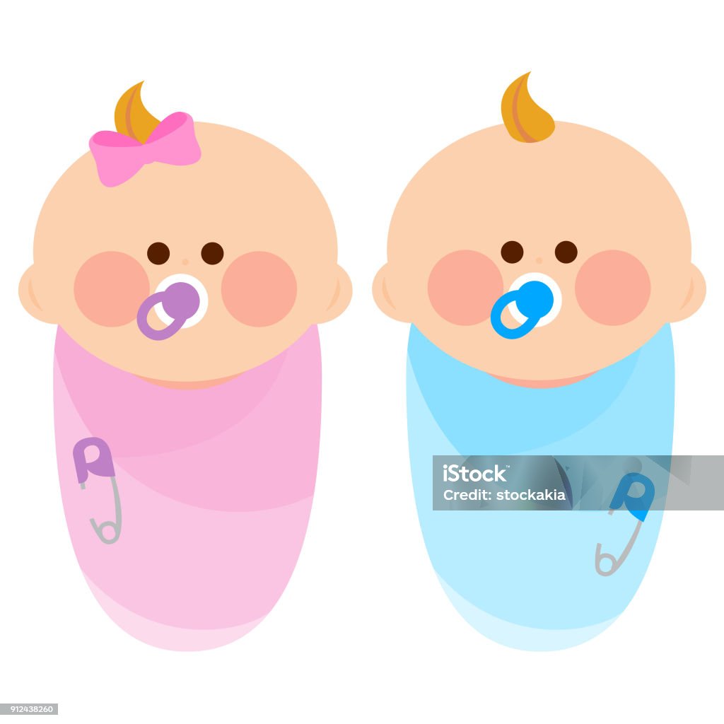Newborn Baby Girl And Boy Wrapped In Cloth Stock Illustration - Download  Image Now - Baby Blanket, Baby - Human Age, Pacifier - iStock