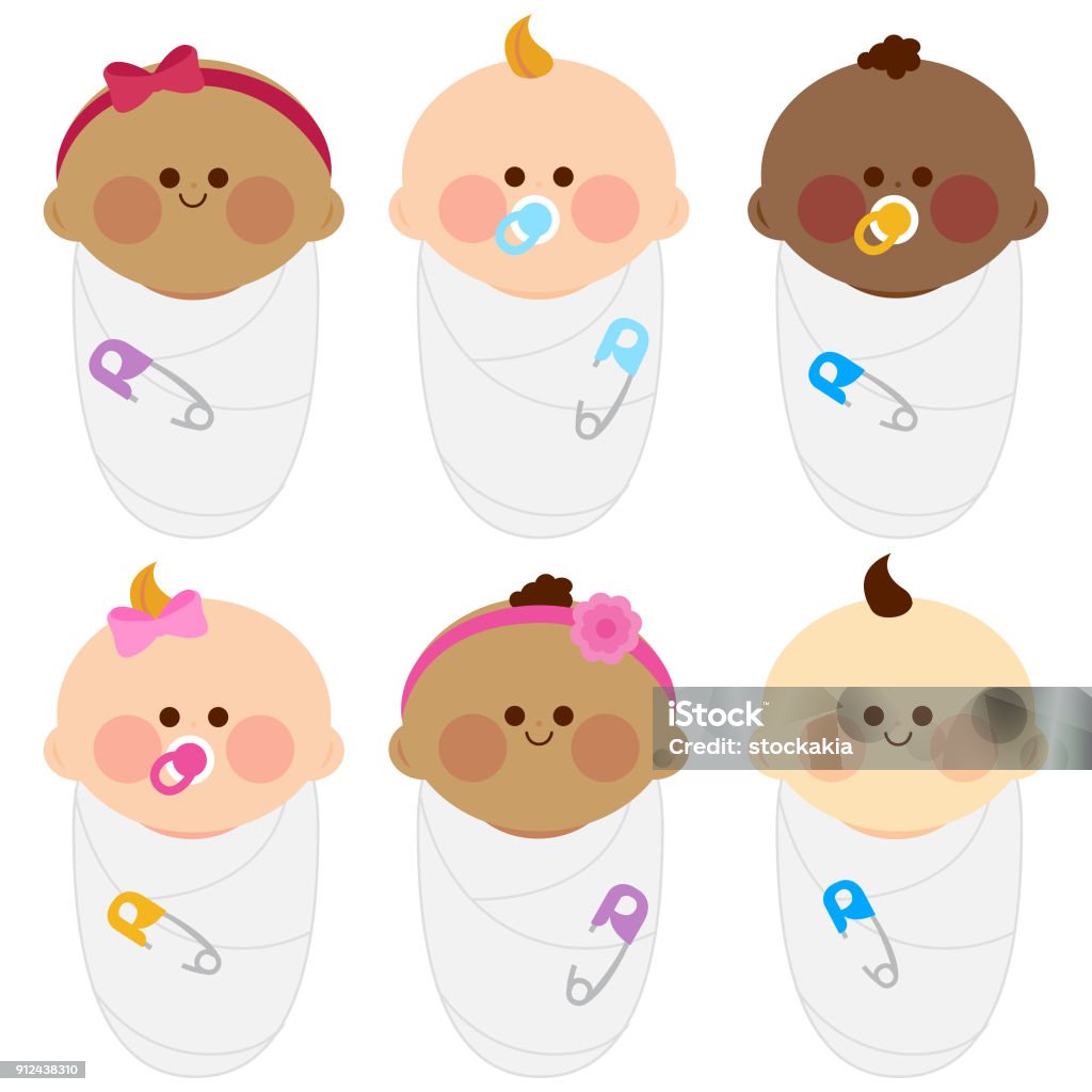 Diverse Group Of Newborn Babies Wrapped In Cloth Stock ...