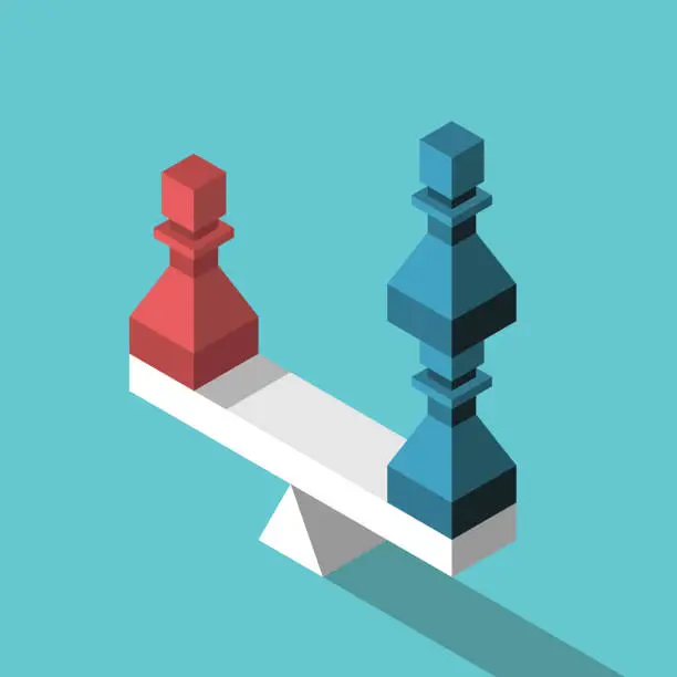 Vector illustration of Red, blue pawns, balance