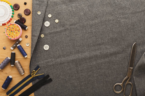 istock Workspace of fashion designer, top view 912442888