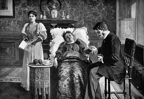Doctor examines the patient's state of health during home visits - 1896