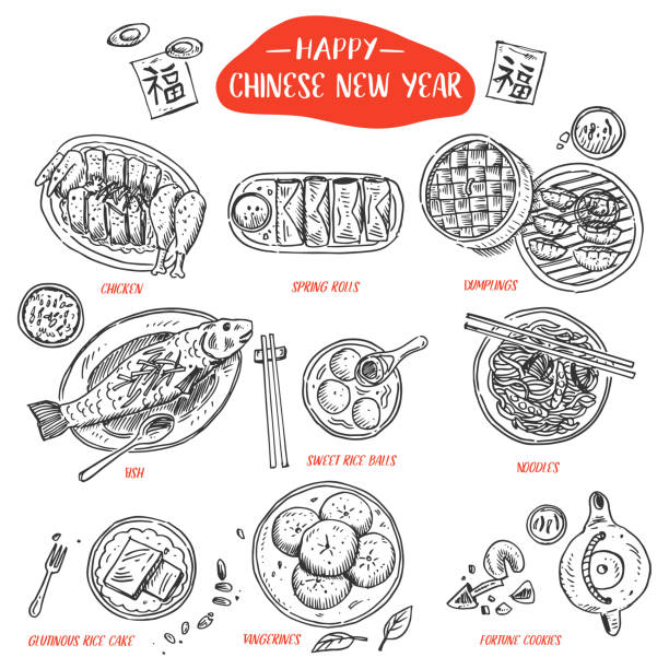 Hand drawn Chinese Food, Vector Illustration EPS10, No Layers chinese food stock illustrations