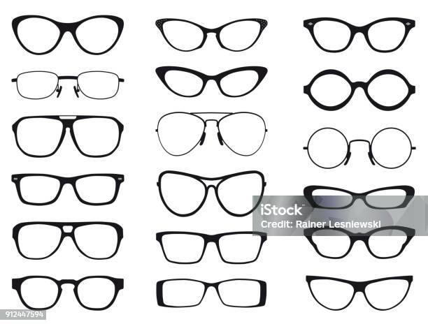 Collection Of Fashion Glasses In Black And White Silhouette Vector Stock Illustration - Download Image Now