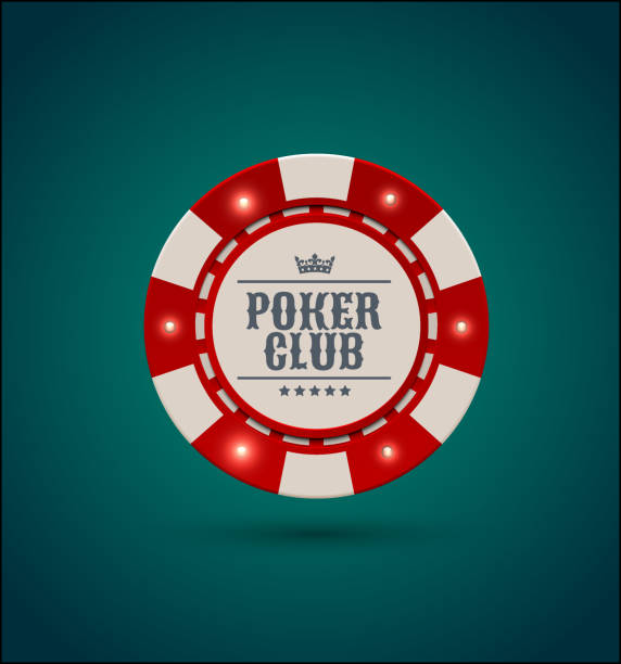 векторный красный белый казино покер чип со светящимися световыми элементами. синий зеленый фон. покер клуб текст, блэкджек или онлайн-кази - red blue white neon light stock illustrations
