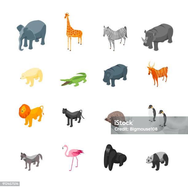 Wild Animals Icons Set Isometric View Vector Stock Illustration - Download Image Now - Isometric Projection, Animal, Turtle