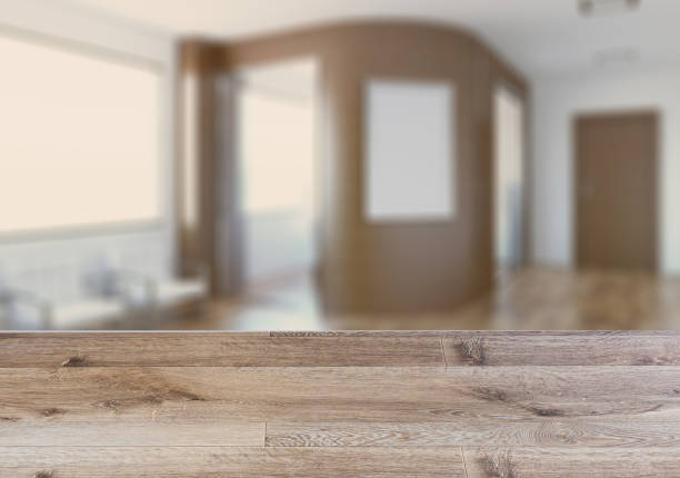 istock Background with empty wooden table. Flooring. Modern office Cabinet. Meeting room. 912461968