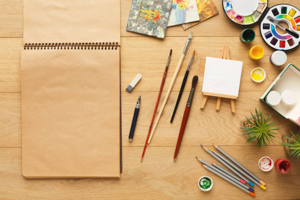 istock Various stationery for art, top view 912463022